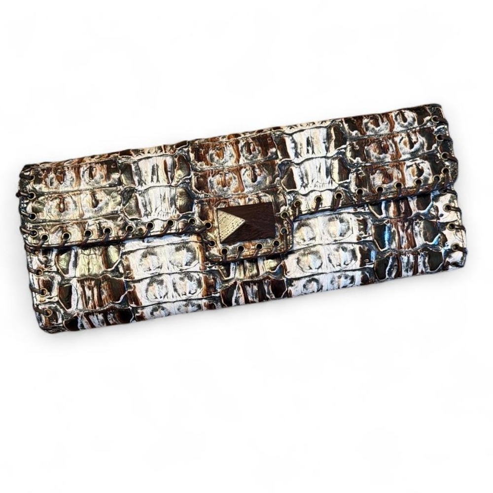 Sondra Roberts brown and white clutch